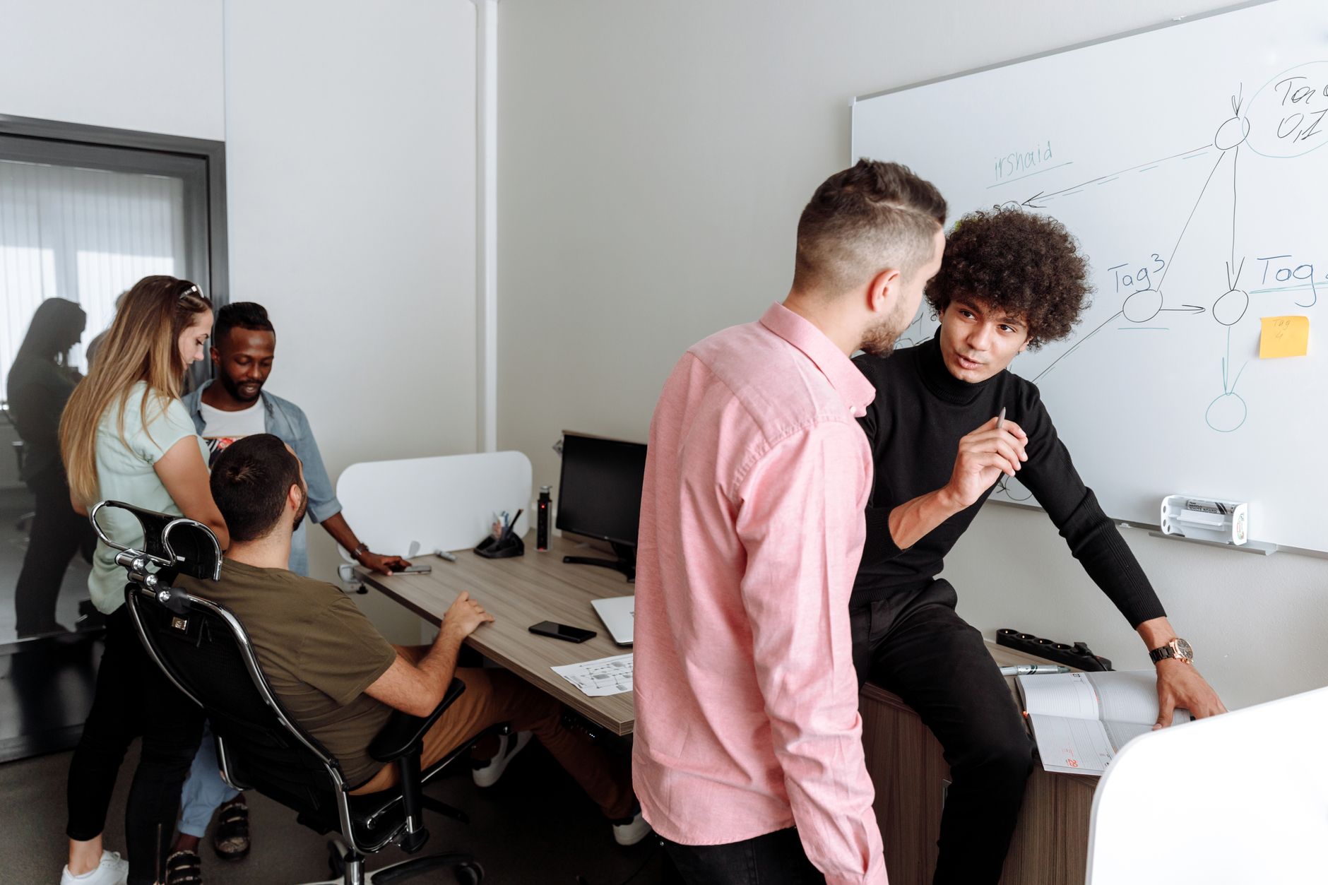 Product team planning a roadmap on a whiteboard